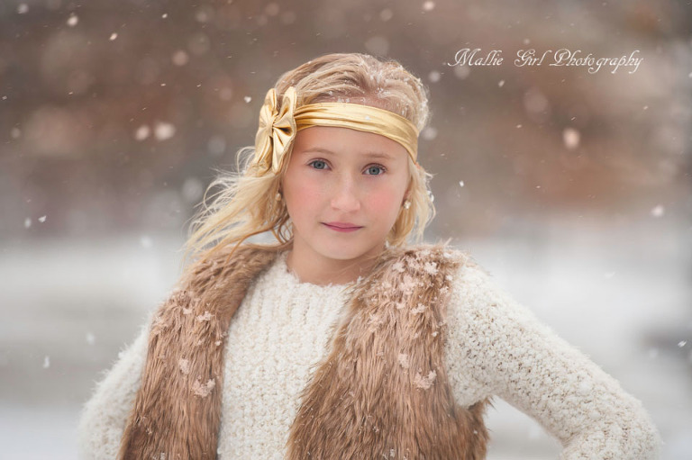 fur jacket gold headband girl in the snow session