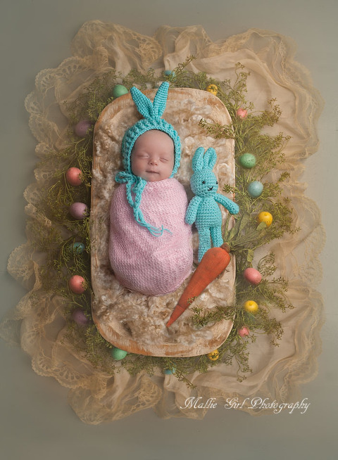 newborn girl Easter egg nest carrot
